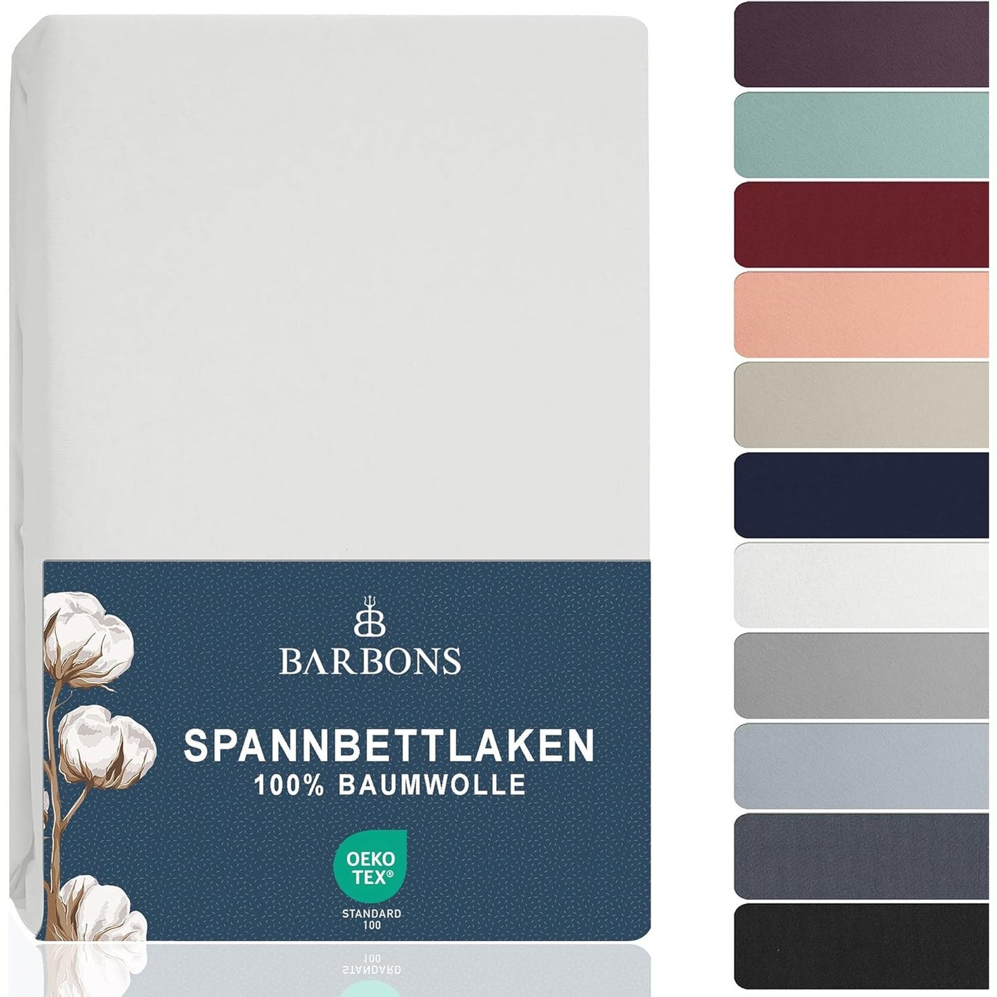 215365 - BARBONS Çarçaf me kornizë 120x200cm - Çarçaf 100% pambuk me kornizë, çarçaf prej xhersi të çertifikuar Oeko-TEX, për shtrat dhe dyshekë të trashë deri në 27 cm