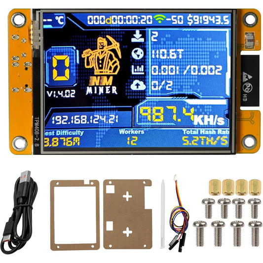 189143 - AYWHP Minatori i Bitcoin-ëve NerdMiner V2, 1060KH/s, me Ekran TFT 2.8'', ESP32 WROOM, BTC Solo Lottery, i pajtueshëm me Nerd Miner