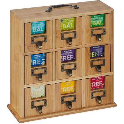 195324 - RELAXDAYS Organizues Çaji me 9 Ndarje, Materiali Bambu, Dimensionet 29x30x11.5cm, Mundësi Vendosje në Këmbë ose Varje, Ngjyra Natyrale