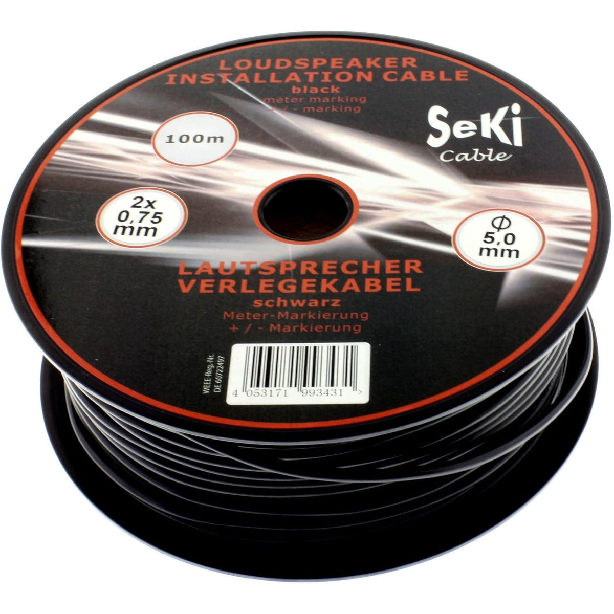 305293 - Kabllo altoparlanti 2 x 0.75 mm² e zezë 100 m me bobinë, Kabllo instalimi AC PA