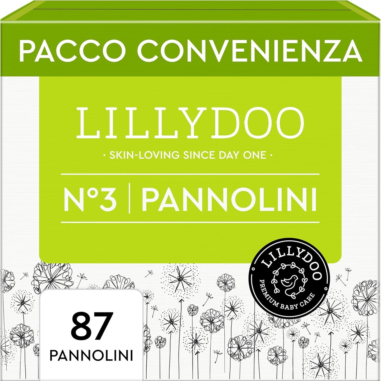 271593 - LILLYDOO - Pelena miqësore me lëkurën, madhësia 3 (6+ kg), pako me shumicë (87 njësi), mbrojtje nga rrjedhjet, të buta, pa aromë dhe pa locione