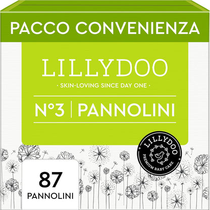 289951 - LILLYDOO Pelena miqësore me lëkurën, kuti gjysmë-mujore, madhësia 3 (6+ kg), 87 copë