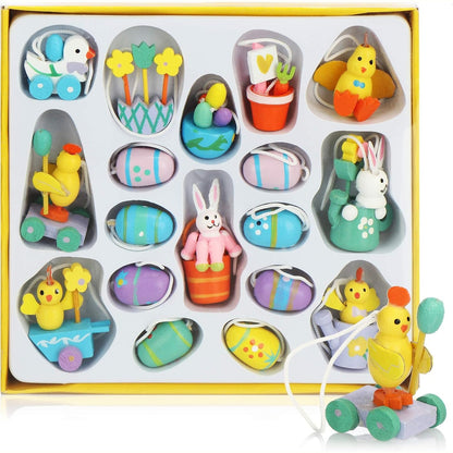 294455 - com-four® Set 34 copësh me zbukurime druri për Pashkë, 2-4 cm, figura druri të pikturuara për pemën e Pashkëve