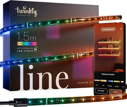 255301 - TWINKLY Line – Kit Fillestar, Shirit Drite LED Vetëngjitës + Magnetik, Kontrollueshëm nga Aplikacioni, LED RGB (16 Milion Ngjyra), 1.5 Metra, Shirit i Zi