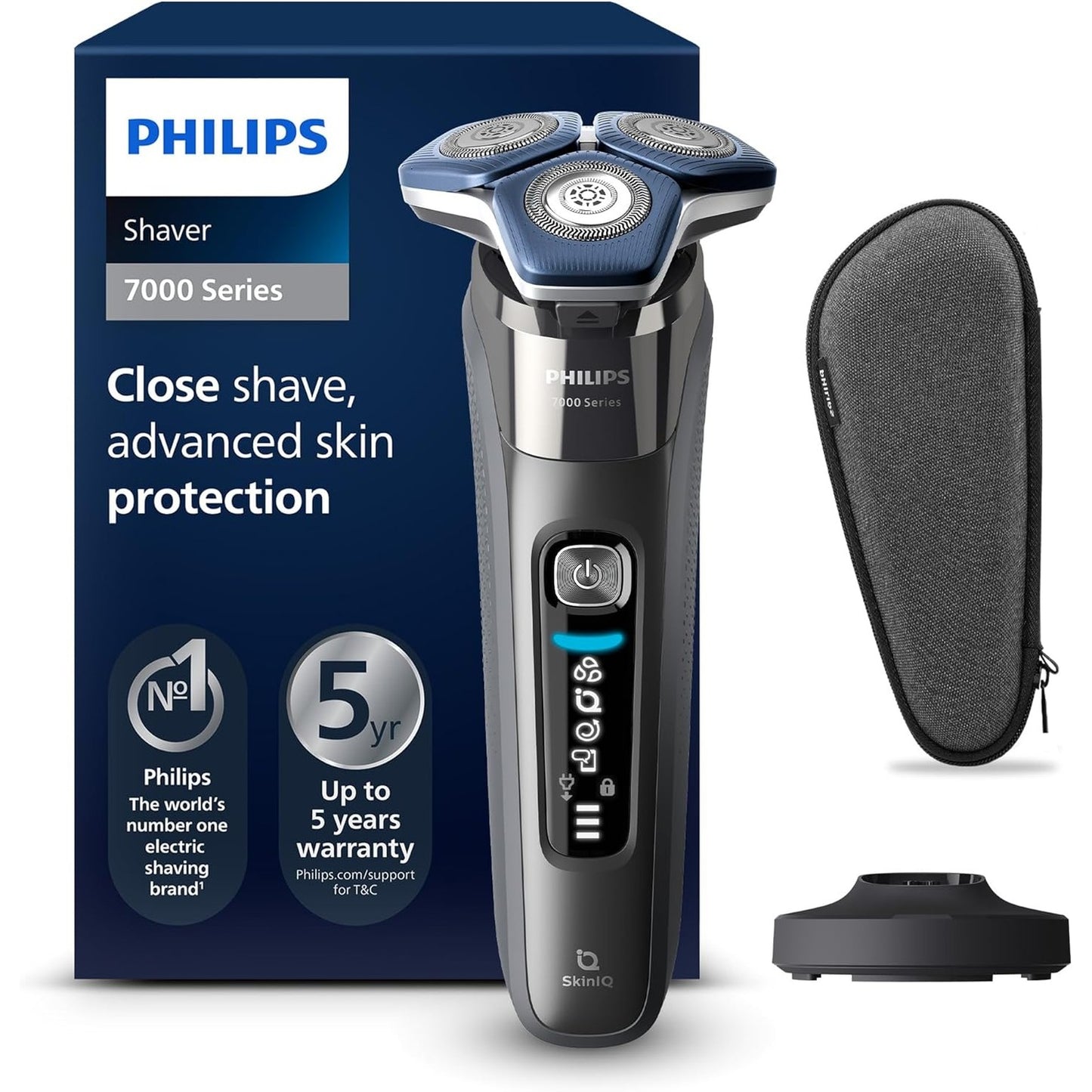 289432 - PHILIPS Seria e rrojës 7000 – Makinë rroje elektrike për burra, Makinë rroje për lagësht dhe thatë me prerës që hapet, Stacion karikimi dhe çantë udhëtimi, Modeli S7887/35