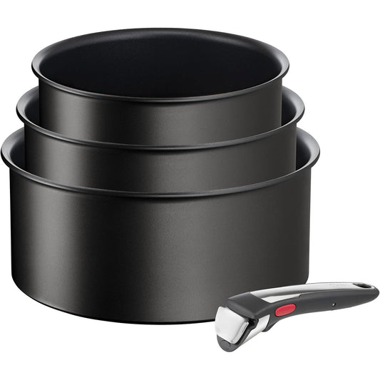 204087 - TEFAL Enë Gatimi 'Ingenio Eco Resist On' Set Prej 4 Pjesë, Të Grumbullueshme, Të Pajtueshme me Induksion, Të Lehta për t'u Pastruar, me Shtresë Jo Ngjitëse dhe Tregues Gatimi L7679202