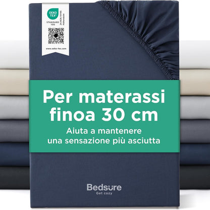 253935 - BEDSURE - Çarçaf i montuar 160x200cm, mikrofibër Oeko-TEX, deri në 30cm trashësi, blu marine