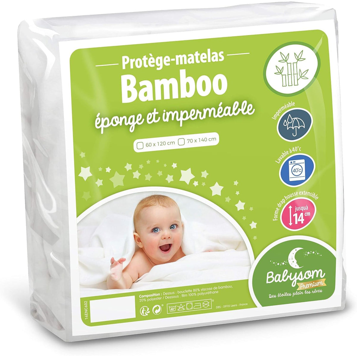 314347 - BABYSOM - Mbrojtëse dysheku për foshnje - Bambu - 70x140 cm - Fibër natyrale - I papërshkueshëm nga uji - I butë dhe i frymëmarrshëm