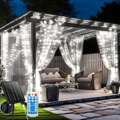 215675 - HOLWIM Drita perdeje solare, 6 x 3 m, 600 LED, IP65 rezistente ndaj ujit, 8 mënyra me telekomandë
