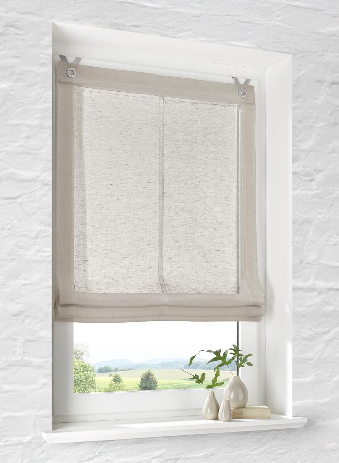 261828 - BRONDY Perde Romake Taupe Natyrale, gjysmëtransparente, gjerësi: 80 cm, lartësi: 140 cm, me grepa varëse, nuk kërkohet shpim