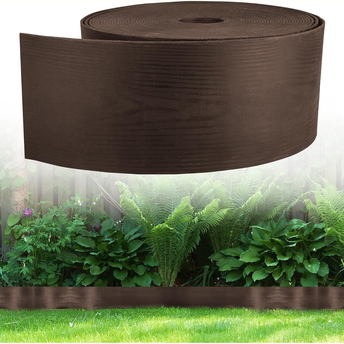 313736 - GARDENIX Bordurë lëndine fleksibël me pamje druri - Plastik - Gjatësia: 10 m - Lartësia: 8 cm - Kafe