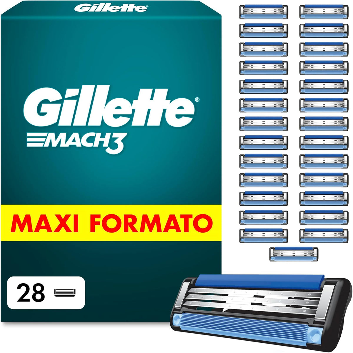 301815 - GILLETTE Brisqe rroje Mach 3 për Burra, 28 Brisqe Origjinale, Blu