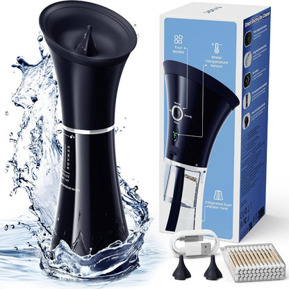 289681 - KAUGIC Ujitës elektrik për veshët me rezervuar të dyfishtë, Sensor inteligjent i temperaturës, IPX7, 4 mënyra presioni uji, E zezë/Blu