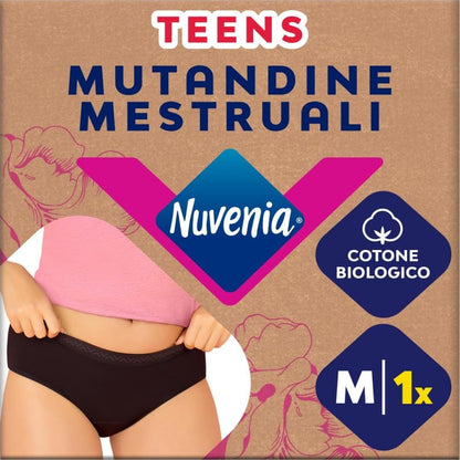 307558 - NUVENIA Mbathje menstruale për Teens, pambuk organik, të ripërdorshme, ngjyrë e zezë, madhësia M, 1 pako