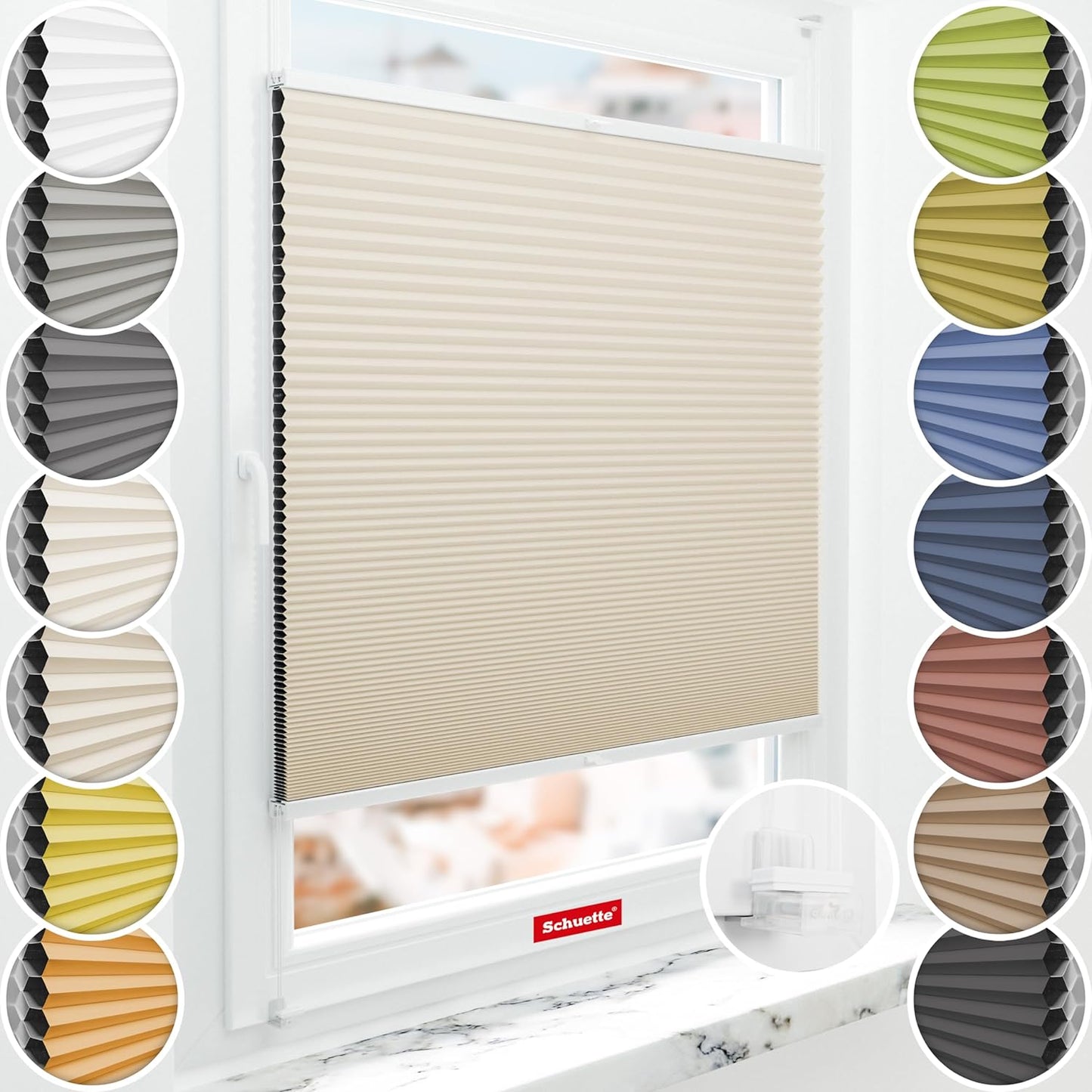 141505 - Grilë e Plisuar Schuette® në Formë Hollaje Nuk Kërkohet Shpim: Dune (Bezhë) ● 50 x 120 cm (Gjerësi x Lartësi) ● Grilë me Rrotull të Palosshëm Suprafix Grilë me Rrotull Klemmfix 2.0 ● Montim Grilësh me Plotë 60 Sekonda