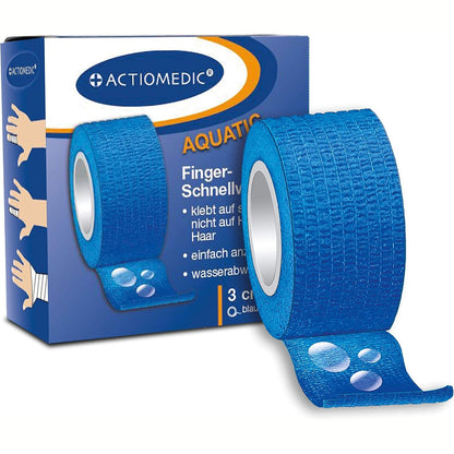 318627 - ACTIOMEDIC Fashë elastike me çlirim të shpejtë, rezistente ndaj ujit, vetëngjitëse, 3cm x 7m, ngjyrë blu/ngjyrë lëkure