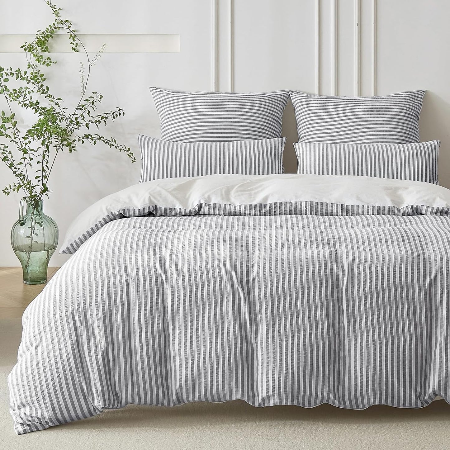 213348 - SOULFUL Mbulesë Jorgani 220x240 cm Pambuk me 2 Mbulesa Jastëku 65x65 cm - 100% Pambuk i Larë - Set çarçafësh për 2 persona, ngjyrë blu-gri