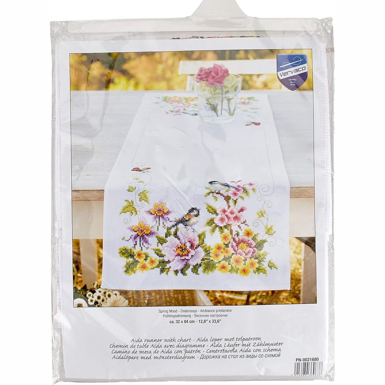 245372 - VERVACO Vrapues tavoline me qëndisje kryq, Set i plotë qëndisjeje, afërsisht 32 x 84 cm