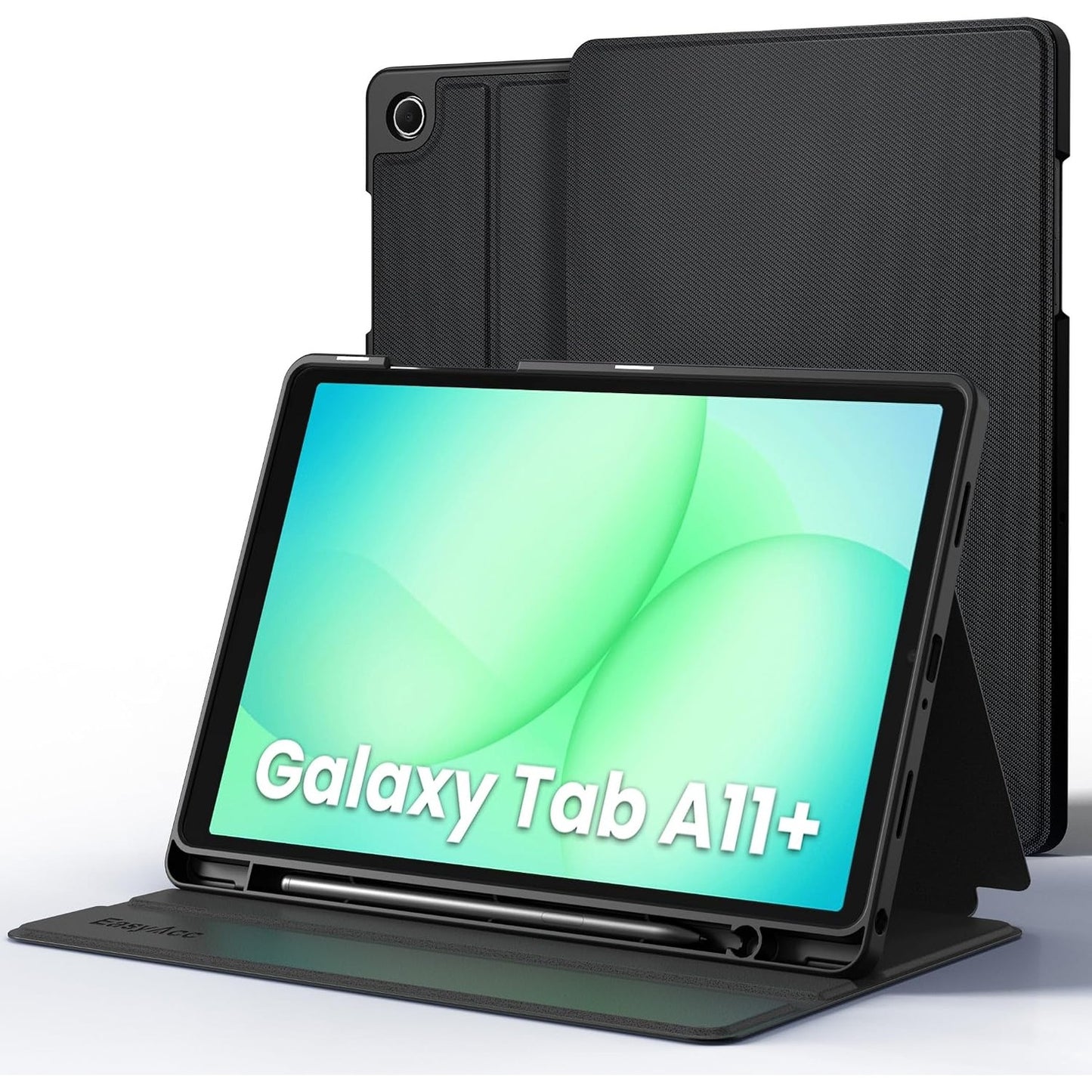 277009 - EASYACC Mbulesë libri për Samsung Galaxy Tab A11+/ A9+ Plus 11 inç 2025 me mbajtëse stilolapsi, mbulesë tableti me mbështetëse të hollë folio, shikim me shumë kënde, e zezë