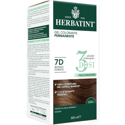 271817 - Herbatint, Xhel Ngjyrosës i Përhershëm, 300 ml - 7D Bjonde e Artë, Pa Amoniak, Mbulim 100% i Flokëve të Grinj
