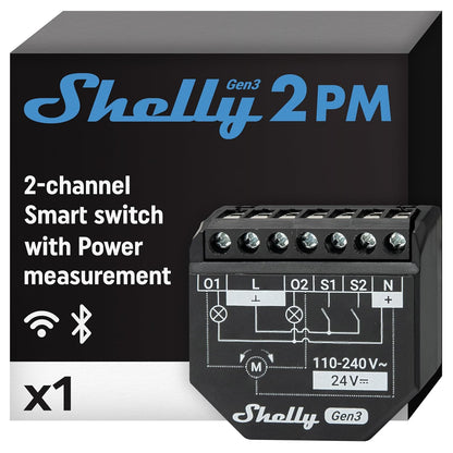 293237 - SHELLY - 2PM Gen3 Ndërprerës Inteligjent Wi-Fi, 2 Kanale, 16A, Matës i Energjisë Elektrike, Kohëmatës, Alexa dhe Google Home
