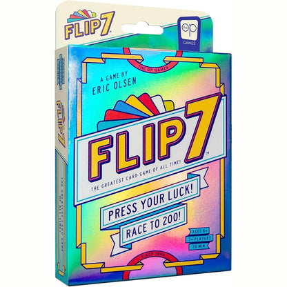 141551 - USAOPOLY Flip 7, përzierja perfekte e fatit dhe strategjisë, lojë me letra e shpejtë dhe adiktive, e lehtë për t’u mësuar, për më shumë se 3 lojtarë, nga 8 vjeç, rreth 20 minuta lojë.