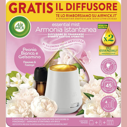 272337 - AIRWICK Aromatizues Dhome Instant Harmony, Pako me 3 Difuzues Vajrash Esencialë dhe 3 Mbushës Difuzuesi Vajrash Esencialë me aromë bozhure dhe jasemini