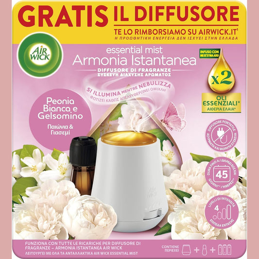272337 - AIRWICK Aromatizues Dhome Instant Harmony, Pako me 3 Difuzues Vajrash Esencialë dhe 3 Mbushës Difuzuesi Vajrash Esencialë me aromë bozhure dhe jasemini