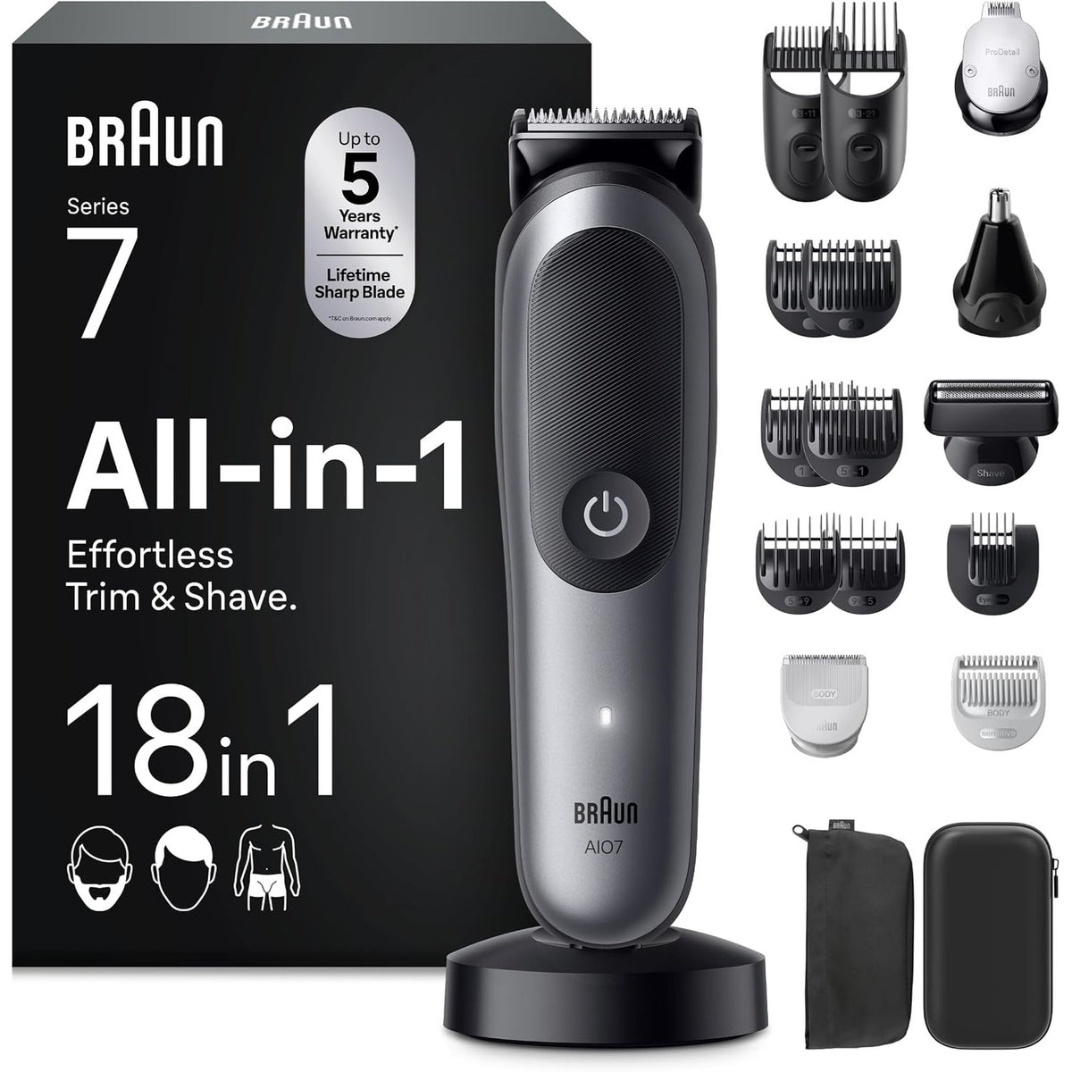 302722 - BRAUN Makinë prerëse Multigroom All-in-One Series 7, 18-në-1, AIO7585