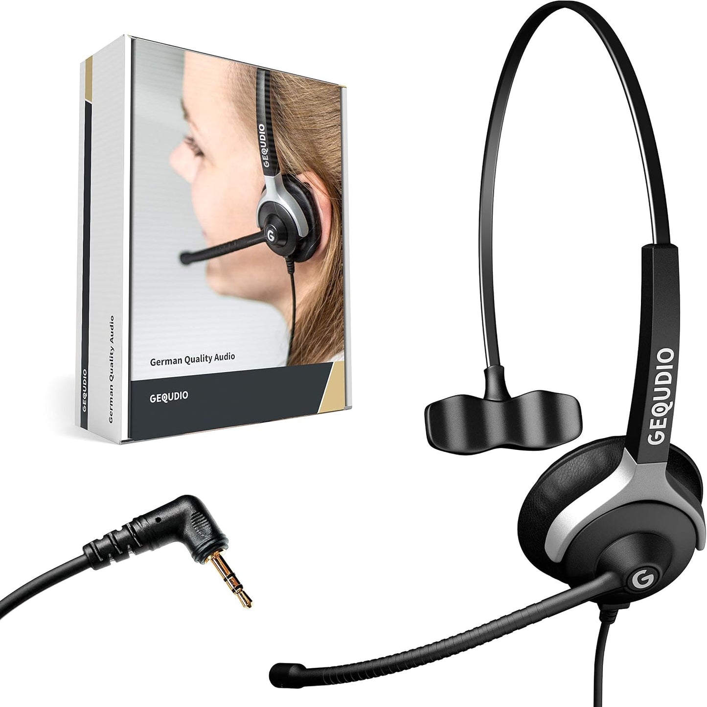 266345 - GEQUDIO Kufje me prizë 2.5 mm të pajtueshme me telefonat pa tel Gigaset, Panasonic DECT, ekstra të lehta 60g (1 vesh)