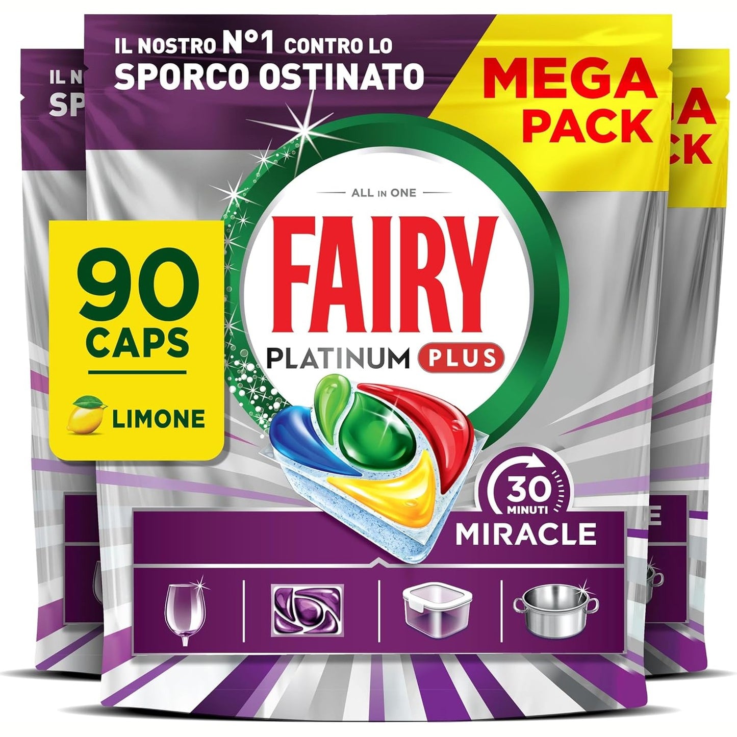 271228 - FAIRY Tableta për lavastovilje 30 minutash, 90 kapsula, limon, Mega Pack