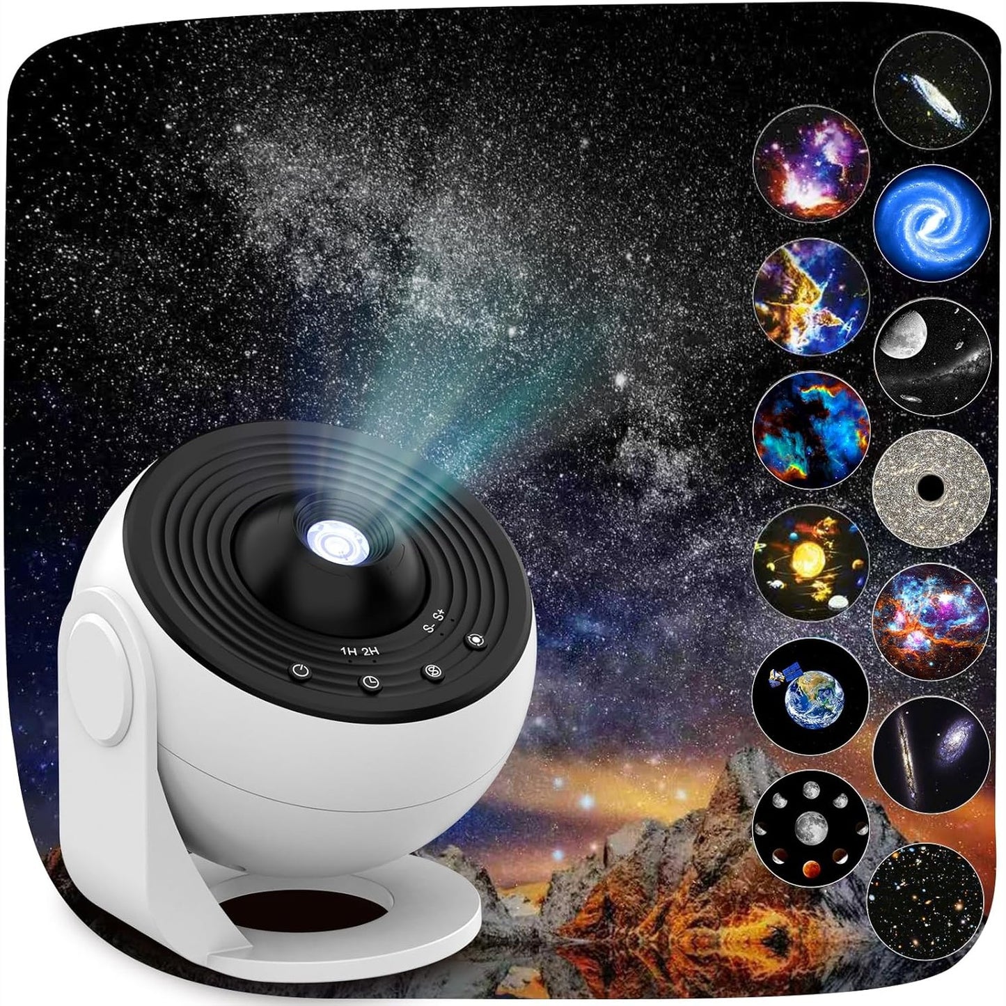 255852 - Projektor Galaxy, Projektor Drite Yjesh Planetariumi 13-në-1, Llambë Mjegullnaje Rrotulluese 360°, Dritë Nate me 12 Yje të Sistemit Diellor dhe Hënë