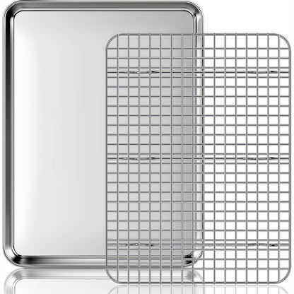 214754 - FIRE MORE Tepsi Pjekjeje me Raft Ftohës, set tepsish dhe raftesh pjekjeje prej çeliku inox, 40.5x30.5x2.5 cm