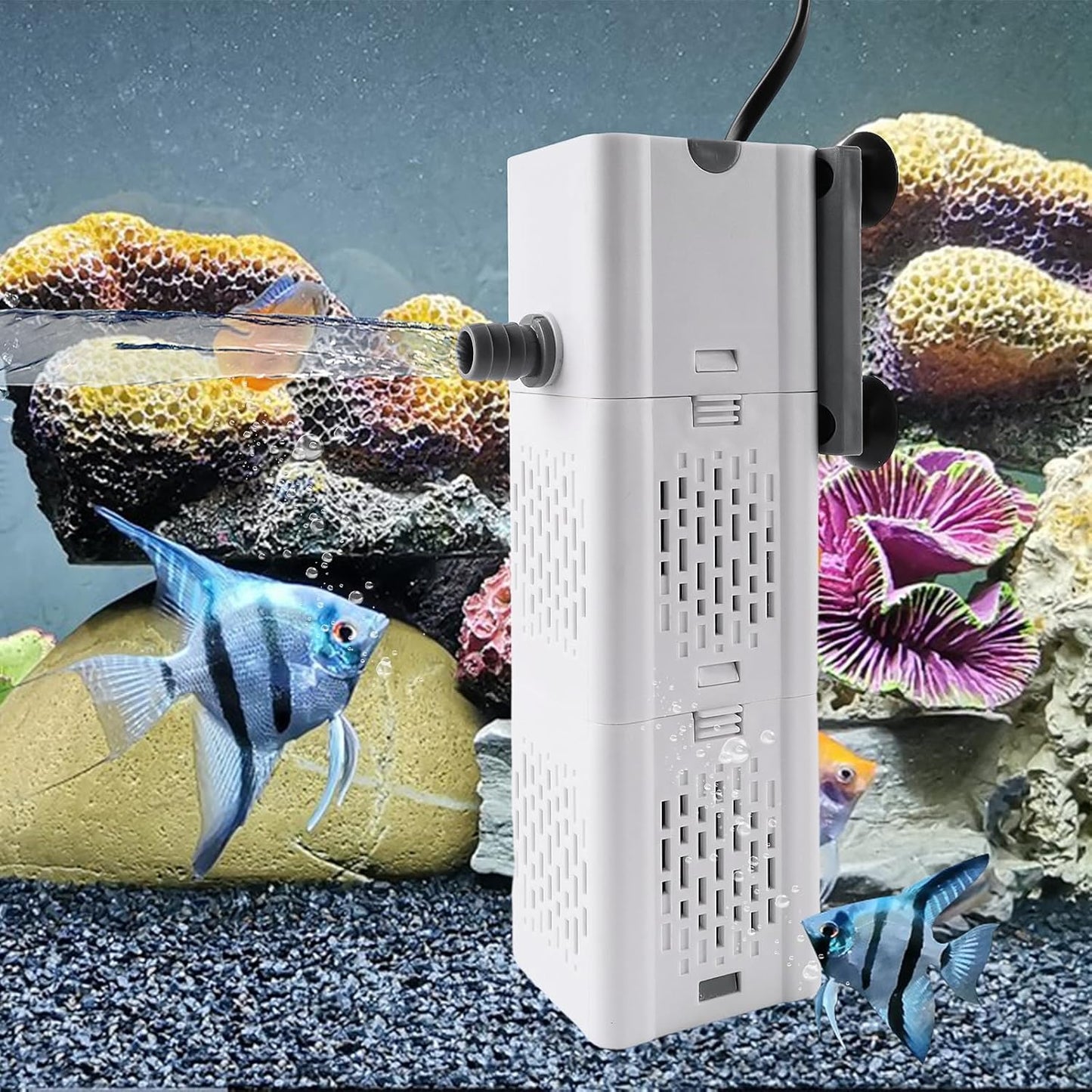 219946 - INDRNIF Filtër i Brendshëm Akuariumi 30-150L - 6W, Shkallë Rrjedhjeje 500L/H, Pompë Filtri e Brendshme me Sfungjerë, Filtër 4-në-1