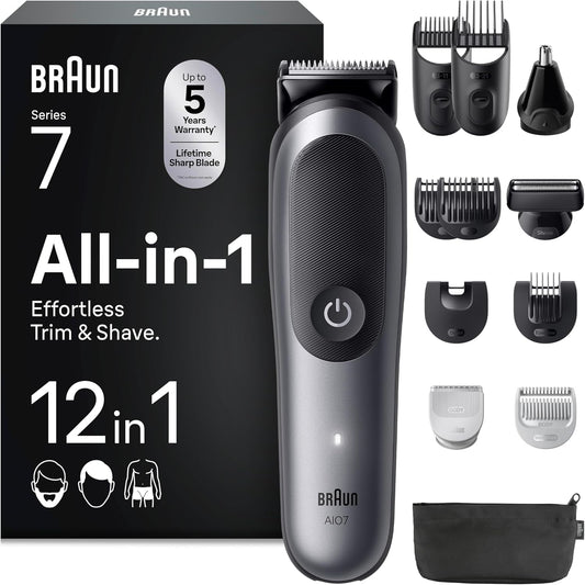 274907 - BRAUN Makinë prerëse shumëfunksionale All-in-One Series 7 AIO7545, 12-në-1, bateri 120 minuta, 14 gjatësi (0.1–21 mm), rezistente ndaj ujit