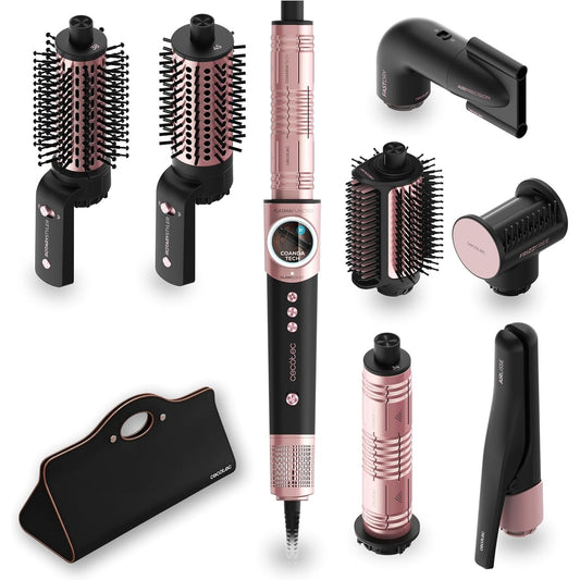 311001 - CECOTEC AirGlisse 8-në-1 Multistyler, e Zezë, 1400W, motor 110,000 rpm, 8 aksesorë, Teknologji Coanda 37 mm, Funksion Plazma Anti-Frizz, Pllaka ngrohëse