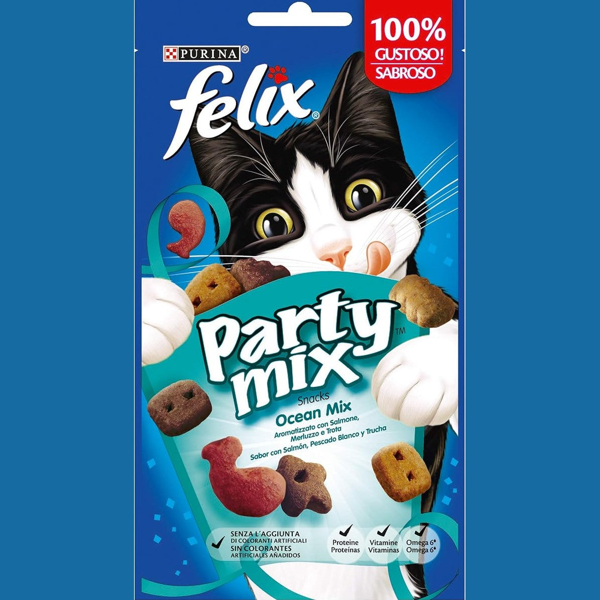 141812 - Felix Purina Party Mix me shije oqeani për macet, 8 x 60 g.