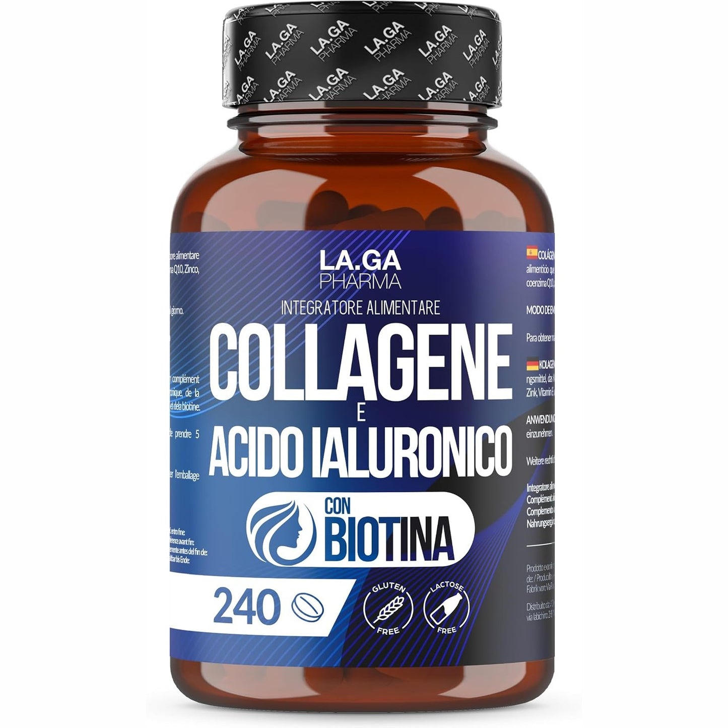 272145 - Kolagjen dhe Acid Hialuronik me Biotinë 240 Tableta 2000 mg me Zink, CoQ10 dhe Vitamina C + E për Flokë, Lëkurë, Thonj dhe Kyçe, Prodhuar në Itali