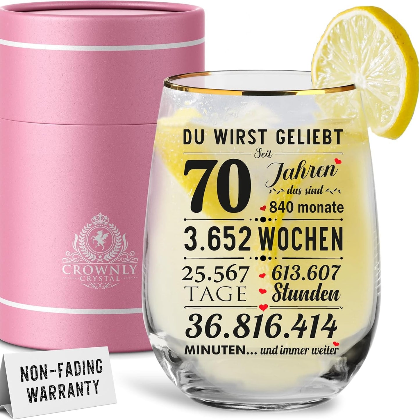 254230 - CROWNLY CRYSTAL® - Gotë e Personalizuar për 70-vjetorin e Ditëlindjes, Kuti Dhurate me Gotë Kokteji prej Kristali, e Punuar me Dorë