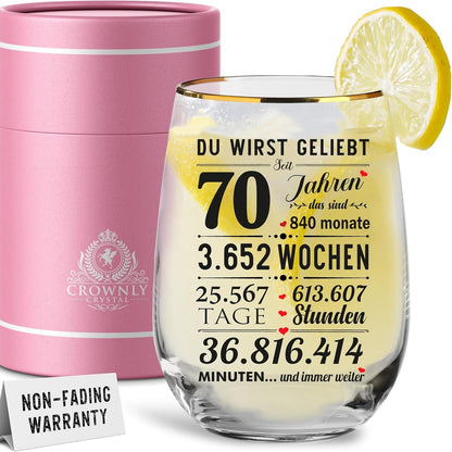 254230 - CROWNLY CRYSTAL® - Gotë e Personalizuar për 70-vjetorin e Ditëlindjes, Kuti Dhurate me Gotë Kokteji prej Kristali, e Punuar me Dorë
