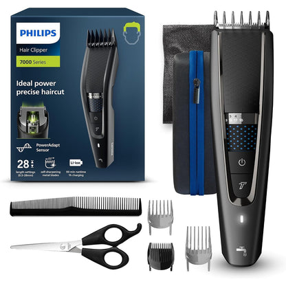 271162 - PHILIPS Makinë prerëse flokësh Seria 7000, Modeli HC7650/15, Argjend i Zi, teknologji Trim-N-Flow Pro