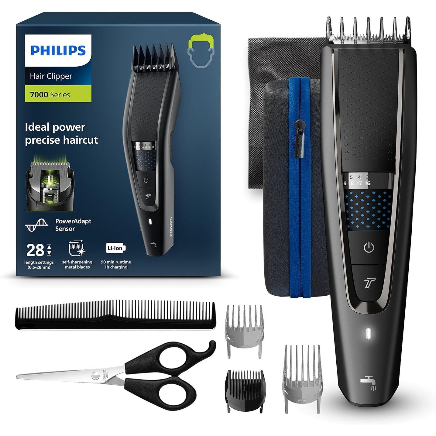 271202 - PHILIPS Makinë Prerëse Flokësh Seria 7000, Teknologji Trim-N-Flow Pro, Modeli HC7650/15, Argjend i Zi