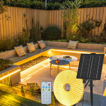245696 - Gaoxun Shirit LED Solar 15m, IP68, i papërshkueshëm nga uji, telekomandë, 8 modalitete, fleksibël, e bardhë e ngrohtë