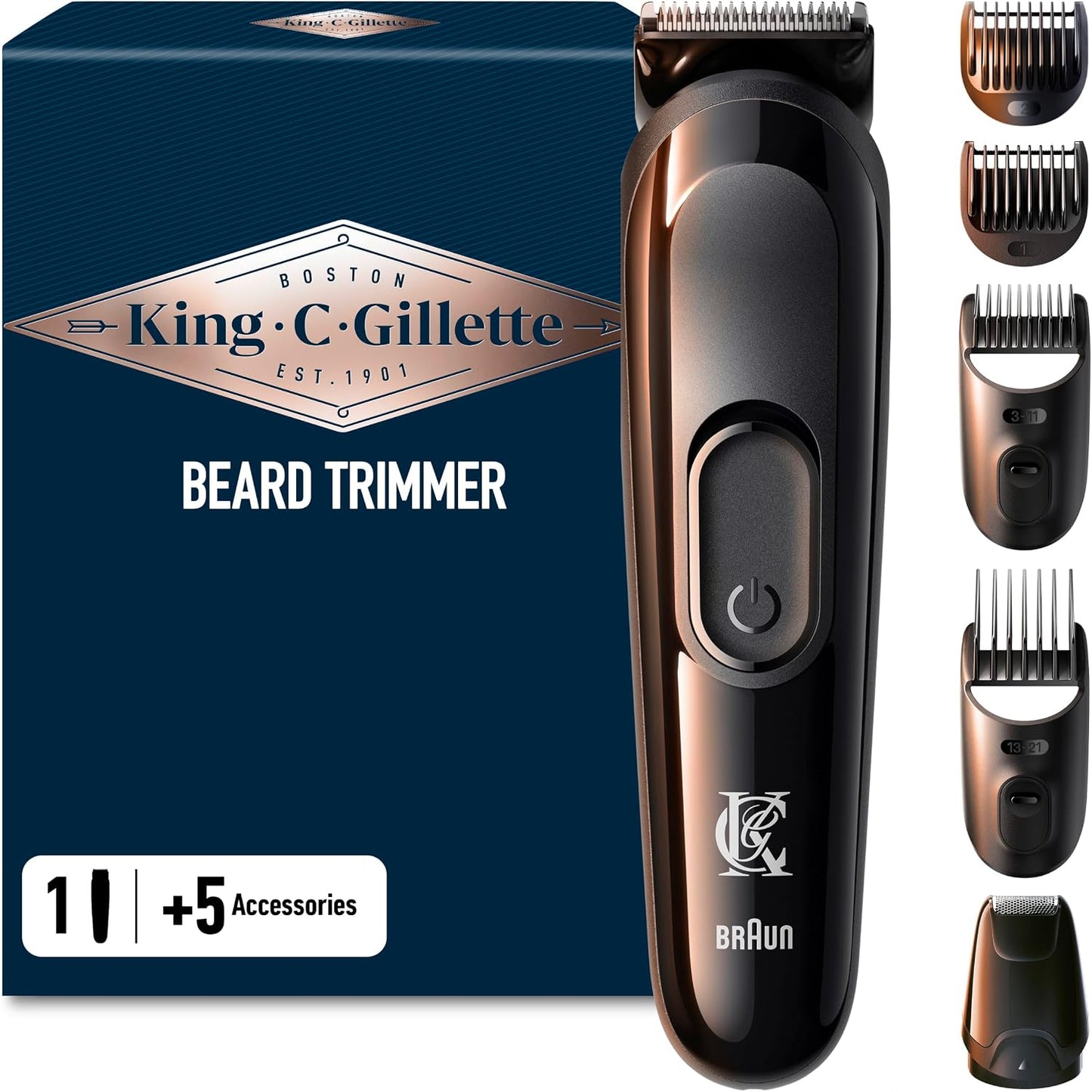 316205 - GILLETTE Makinë prerëse elektrike King C, pa tel, tehe të mprehta, kokë e larëshme, set me 4 krehëra për rruajtjen e mjekrave