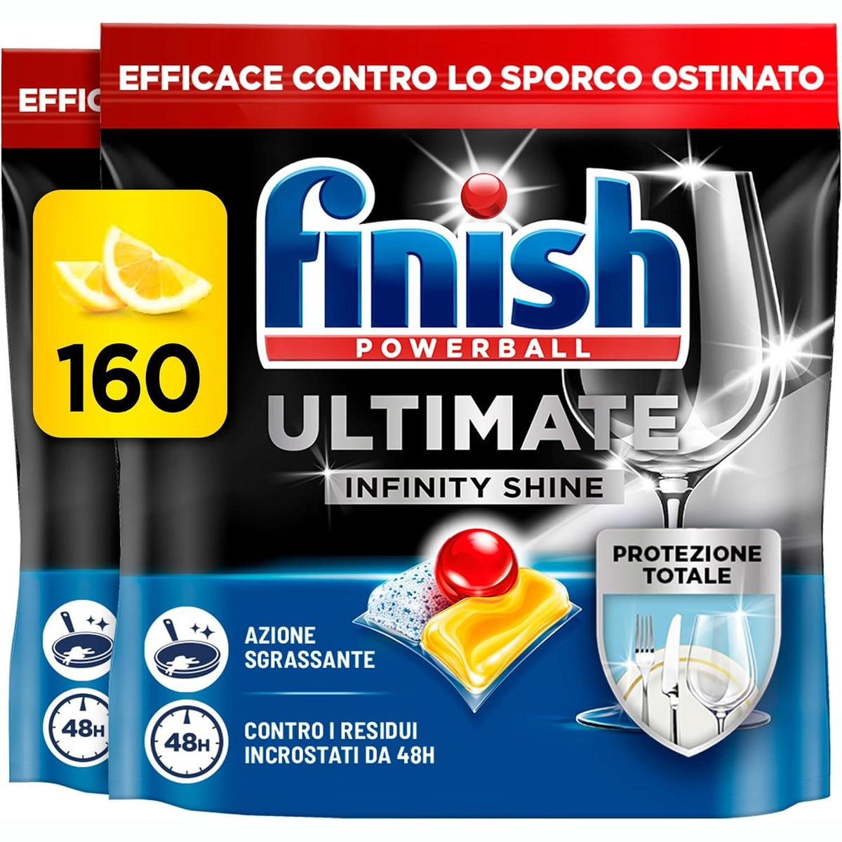 296817 - Finish Ultimate Infinity Shine Tableta për lavastovilje - 160 kapsula - Aromë limoni, kundër njollave të forta