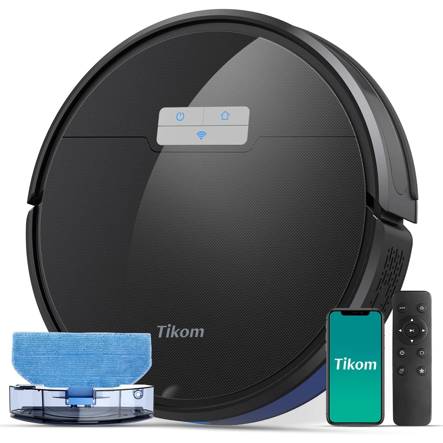 105016 - TIKOM Fshesë Robotike G8000 Pro 2-në-1, Fuqia e Thithjes 4500Pa, Kohëzgjatja Maksimale 150 Min., Lidhje Wi-Fi, E Përshtatshme për Qime Kafshësh, Qilima dhe Dysheme të Forta, Ngjyra e Zezë