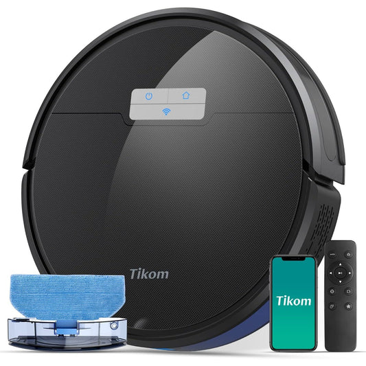 105016 - TIKOM Fshesë Robotike G8000 Pro 2-në-1, Fuqia e Thithjes 4500Pa, Kohëzgjatja Maksimale 150 Min., Lidhje Wi-Fi, E Përshtatshme për Qime Kafshësh, Qilima dhe Dysheme të Forta, Ngjyra e Zezë