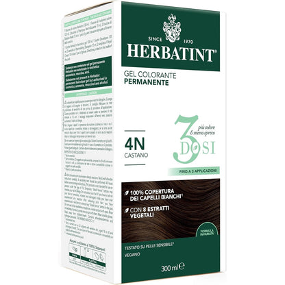 317296 - Herbatint Xhel Ngjyrosës i Përhershëm - 300 ml, 4N Kafe, Pa Amoniak, për Lëkurë të Ndjeshme, Mbulim 100% i Flokëve të Grinj, me 8 Ekstrakte Natyrale Organike
