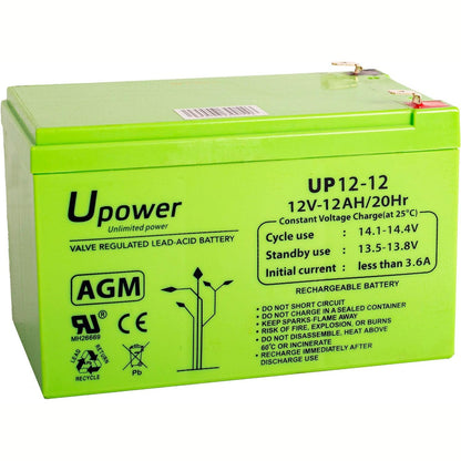 296001 - U-POWER Bateri Plomb AGM 12V 12Ah F2 6,3mm
