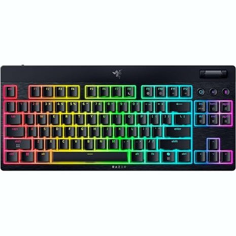 267566 - RAZER BlackWidow V4 Tenkeyless HyperSpeed Low Profile, Tastierë pa tel për lojëra, Bluetooth, rrotë lëvizëse shumëfunksionale, 3 butona, Çelës portokalli, Tastierë franceze AZERTY